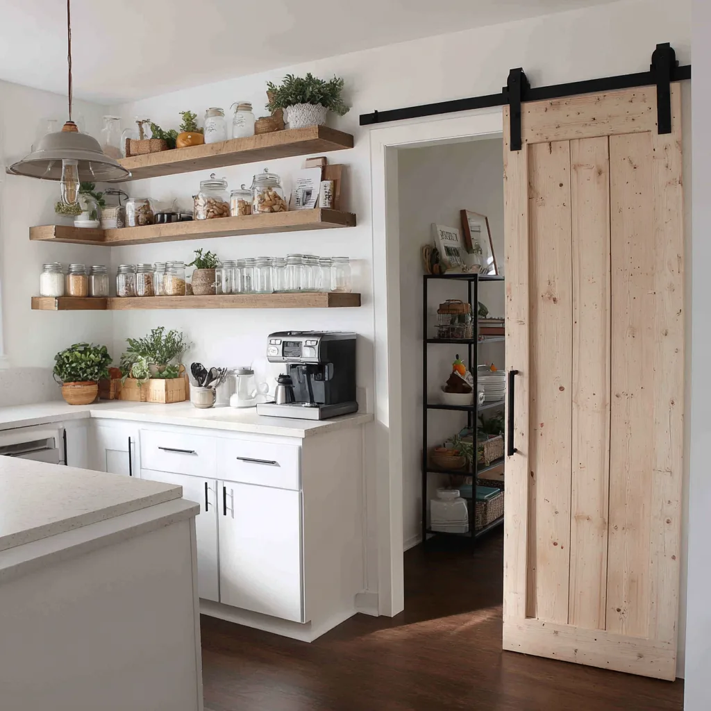 DIY modern farmhouse kitchen with freshly painted cabinets
