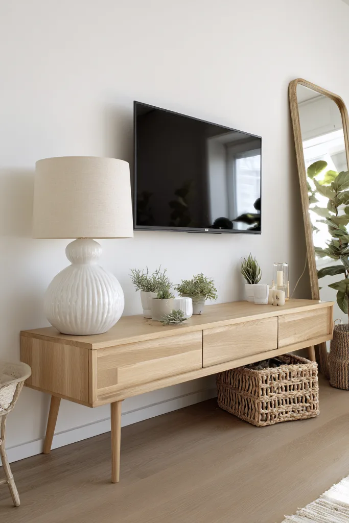 Wall-mounted TV over a properly proportioned console