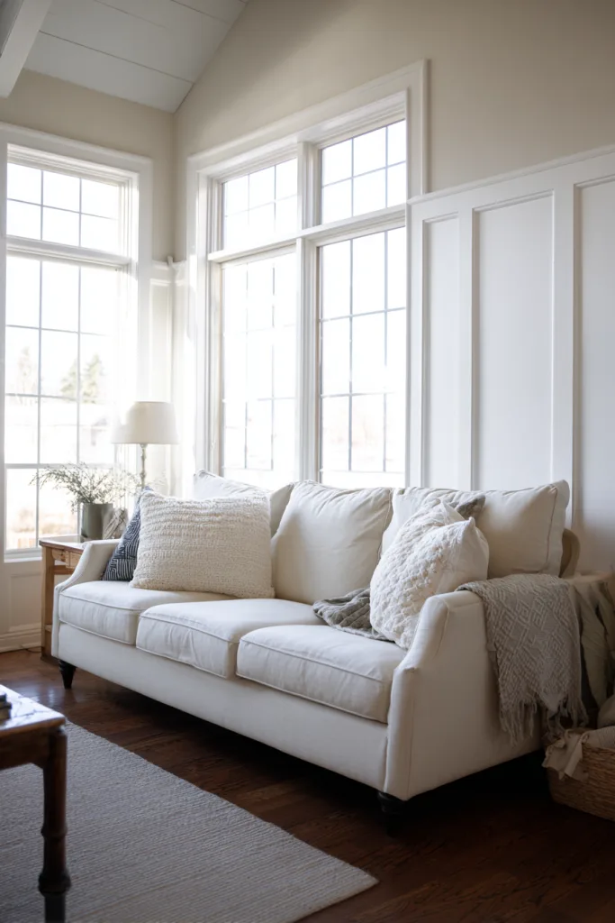 white board and batten wall at rail height in a living room