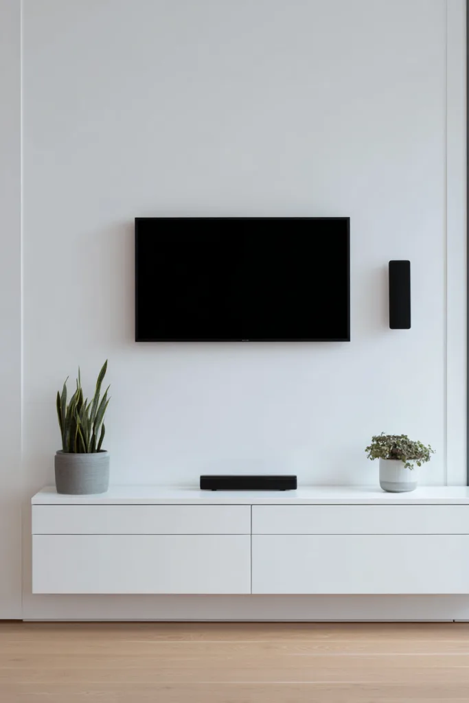 Wall-mounted TV with cables concealed in an in-wall cable kit