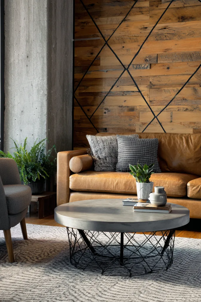 Accent wall combining wood and stone materials