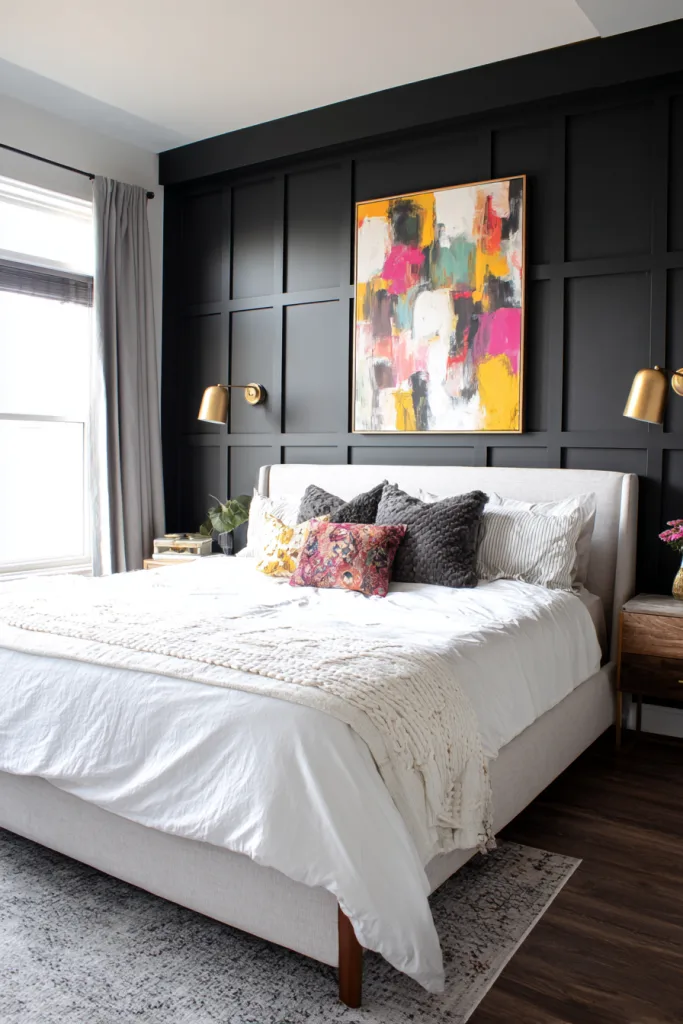black board and batten accent wall in a bedroom