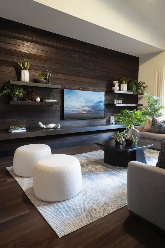 TV mounted on a dark accent wall