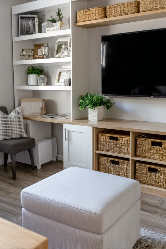 Media console with closed storage for remotes and electronics