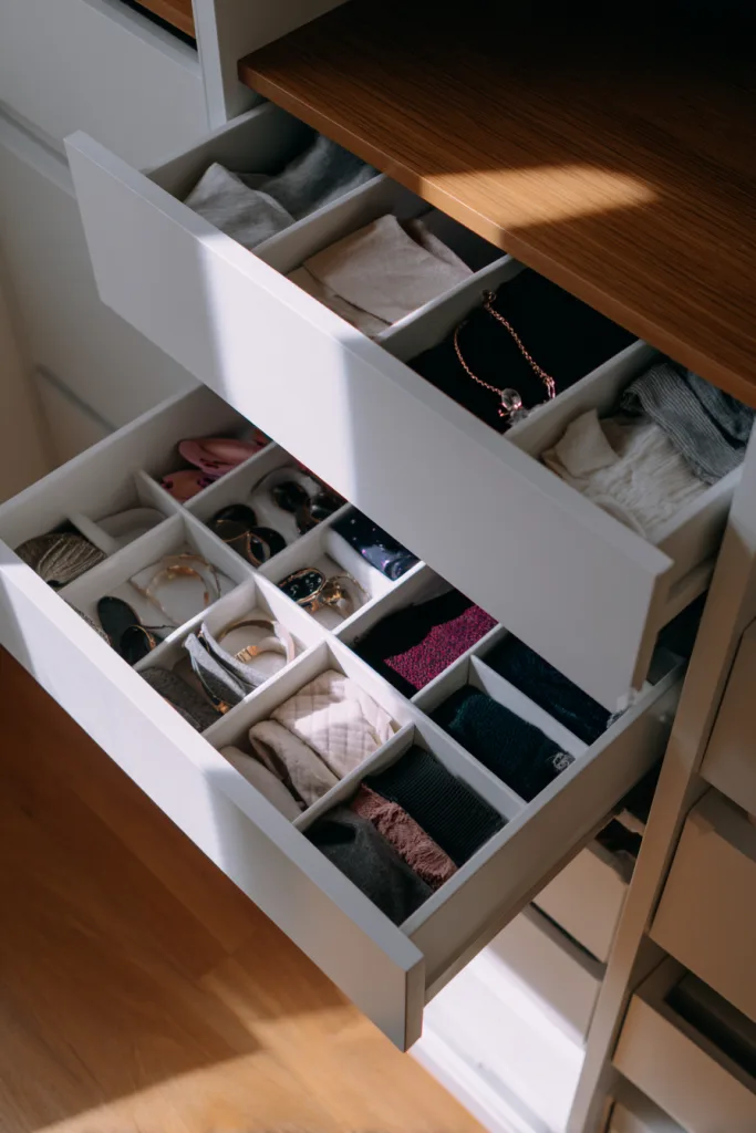 small walk-in closet organization