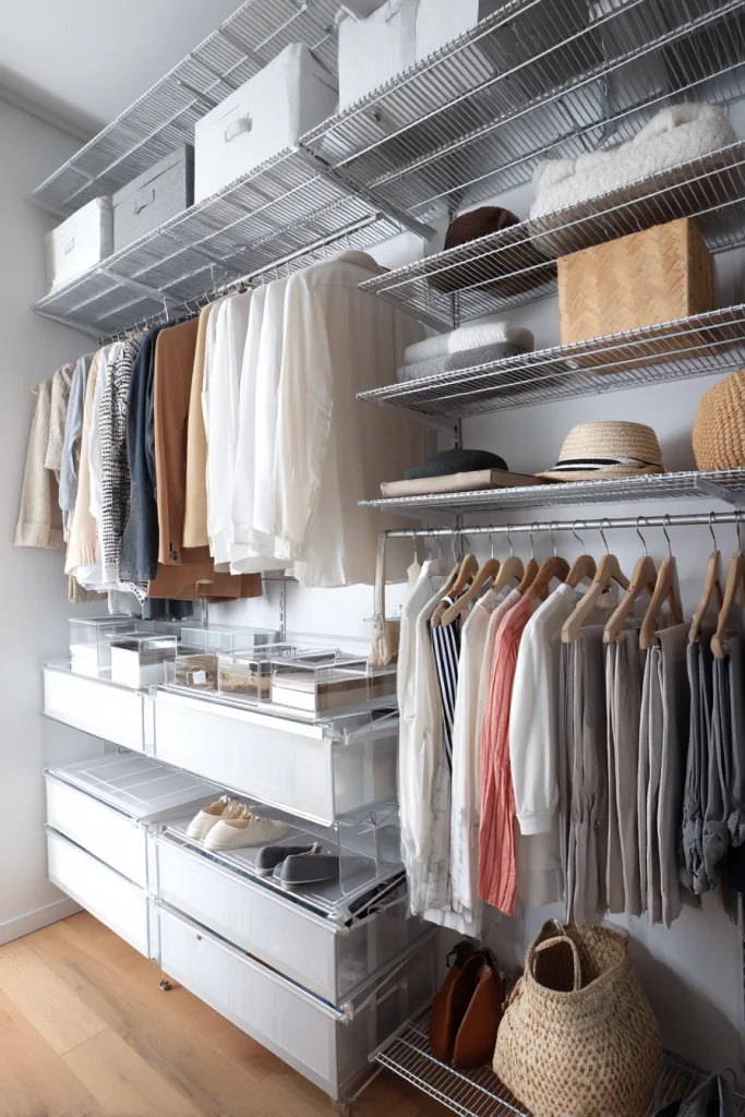 small walk-in closet organization