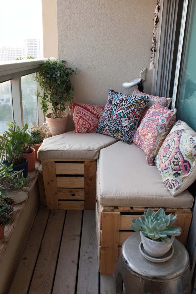 small balcony corner bench with hidden storage