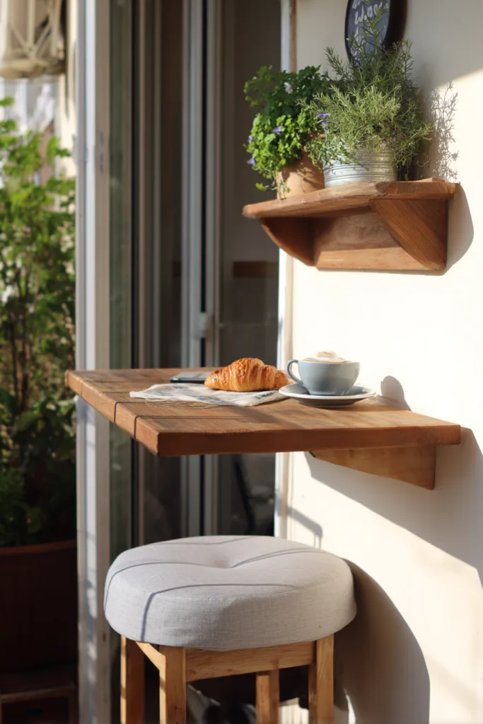 small balcony breakfast nook with a narrow console and stool