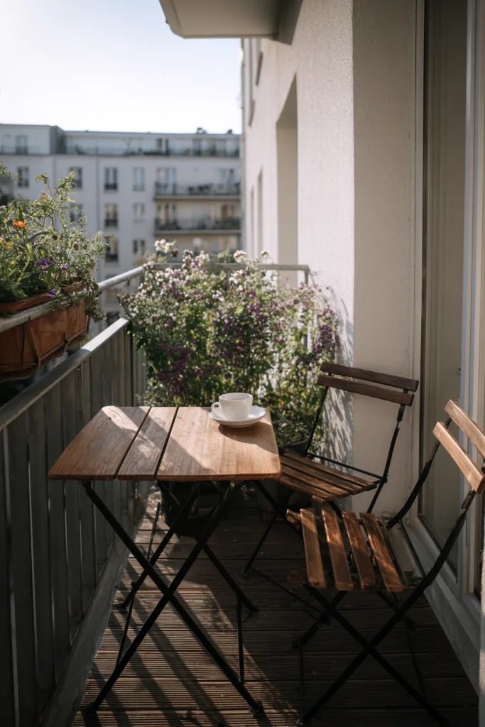 small balcony with a wall-mounted fold-down table