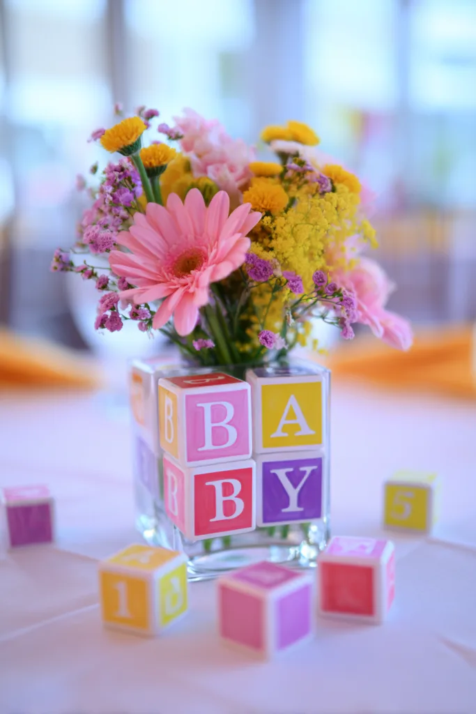 alphabet building block centerpiece for a baby shower