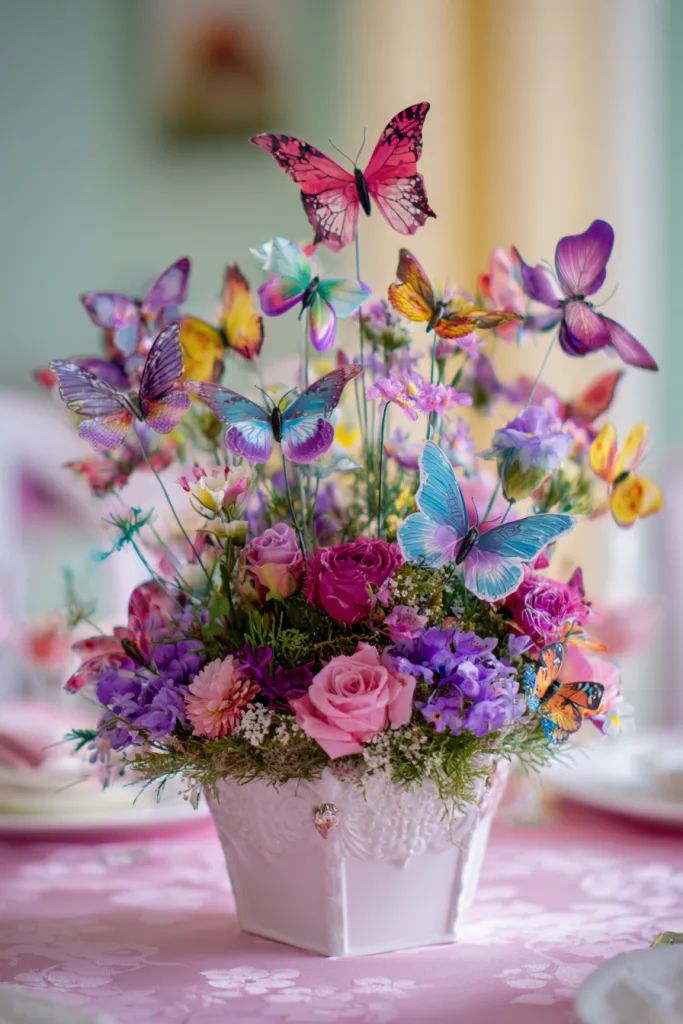 butterfly garden centerpiece with silk butterflies