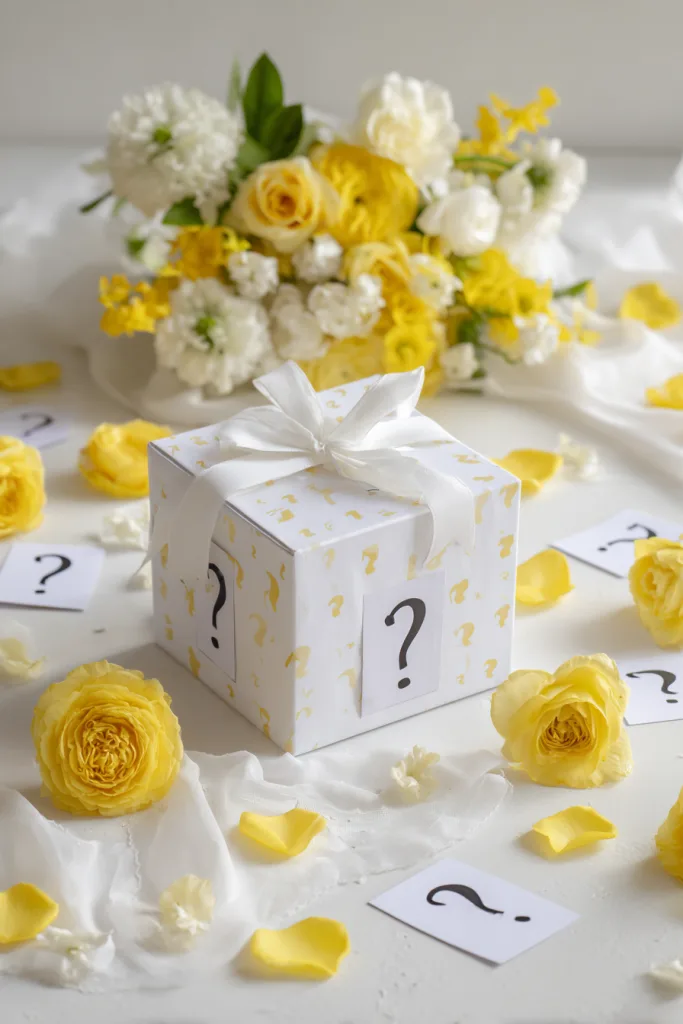 gender reveal surprise centerpiece with balloons in a box