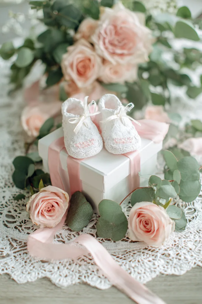 baby shoe display centerpiece for a baby shower