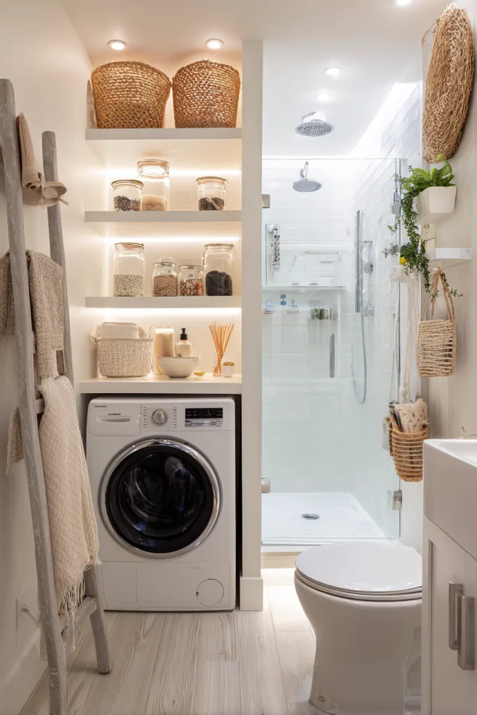 small bathroom with laundry