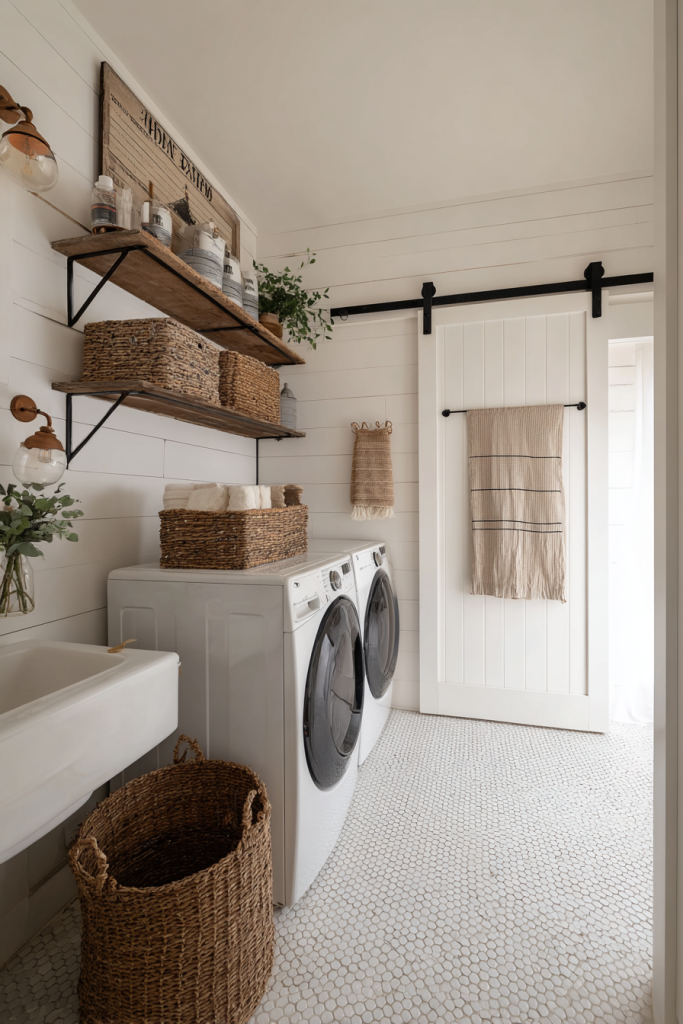 small bathroom with laundry