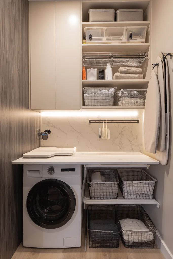 small bathroom with laundry