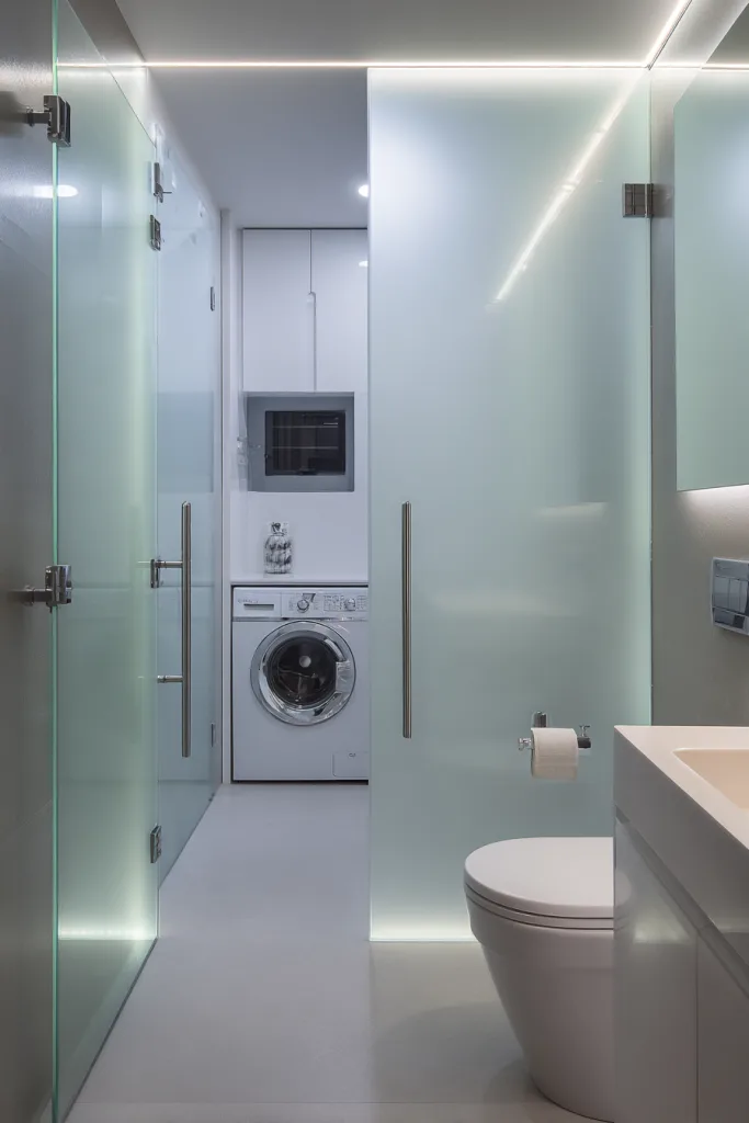 small bathroom with laundry