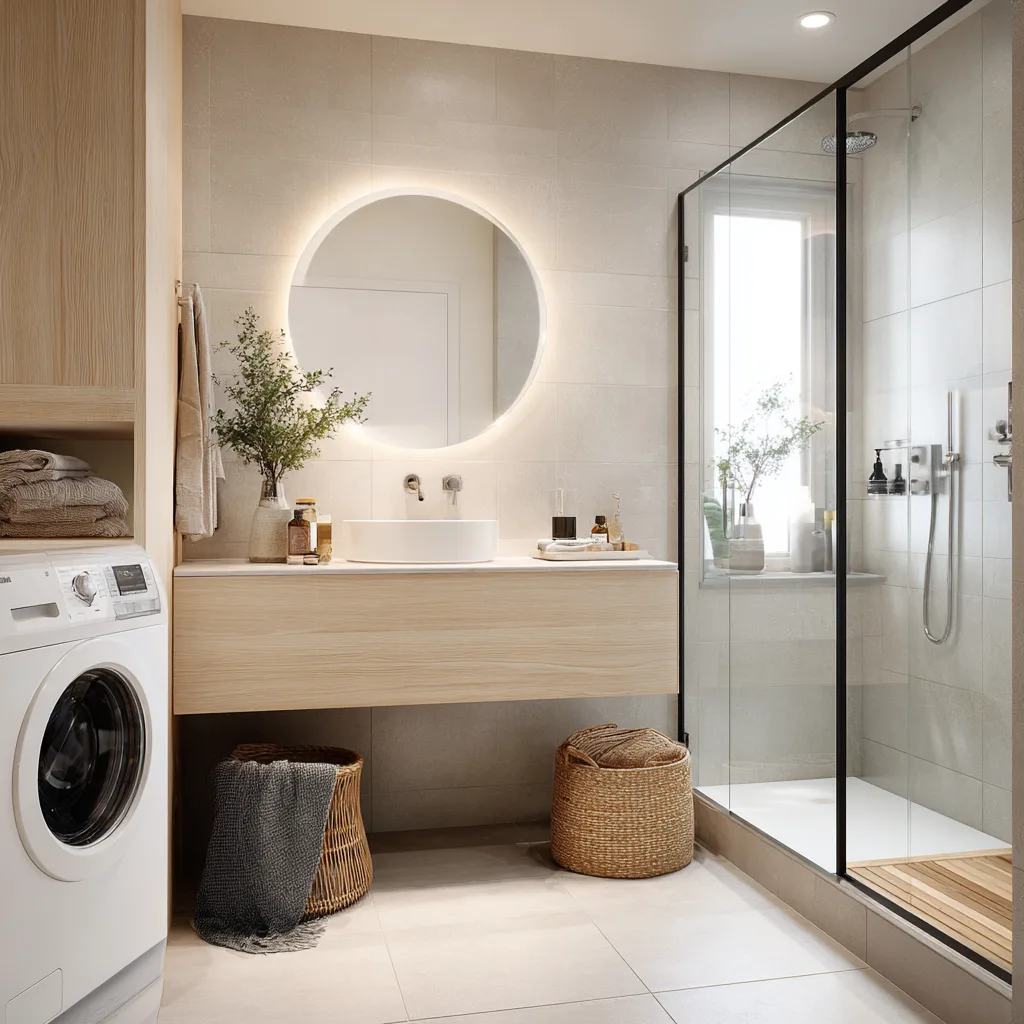 small bathroom with laundry