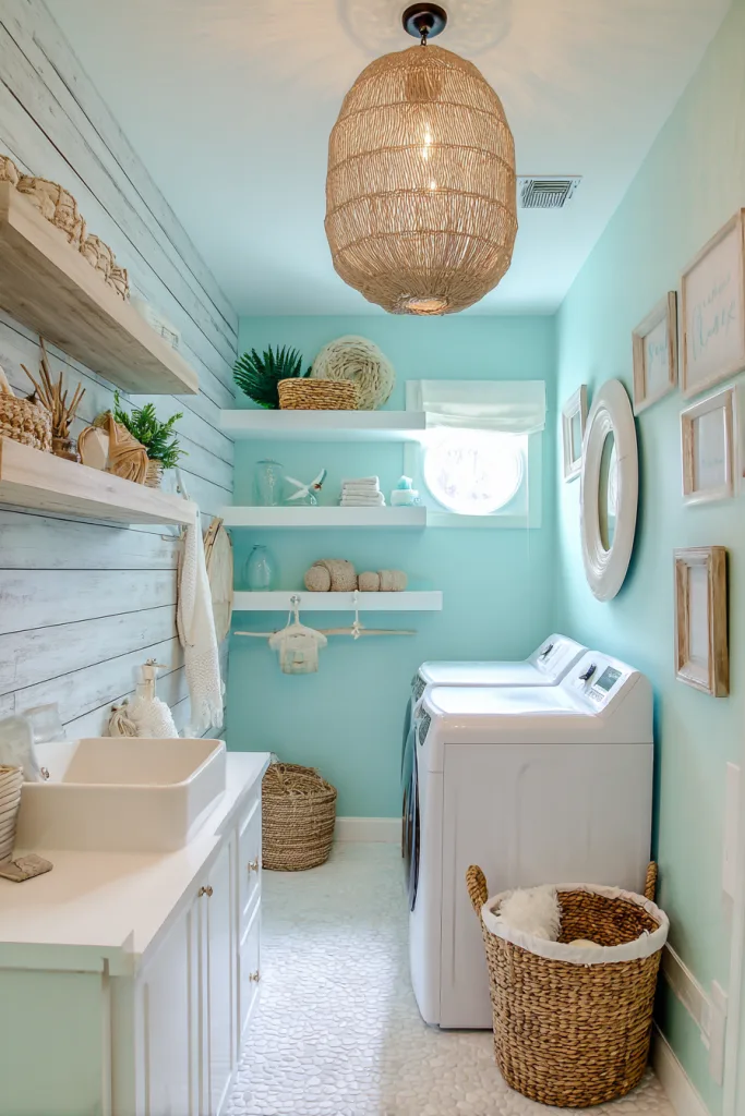 small bathroom with laundry