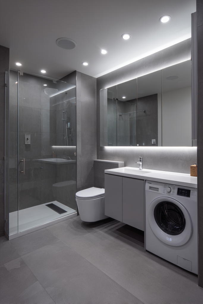 small bathroom with laundry