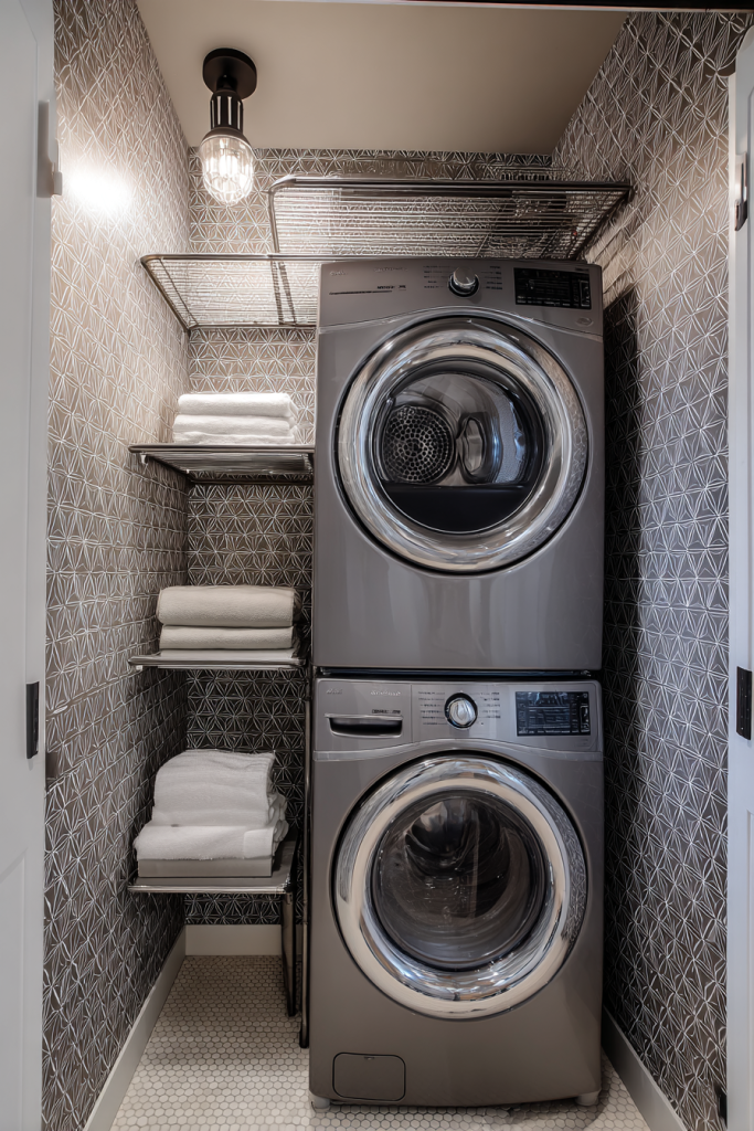 small bathroom with laundry