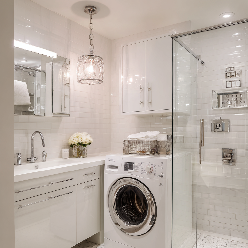 small bathroom with laundry