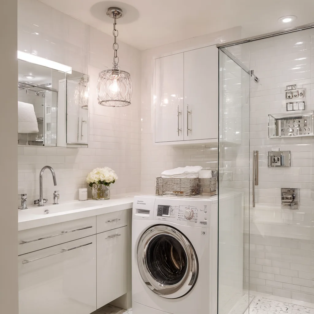 small bathroom with laundry