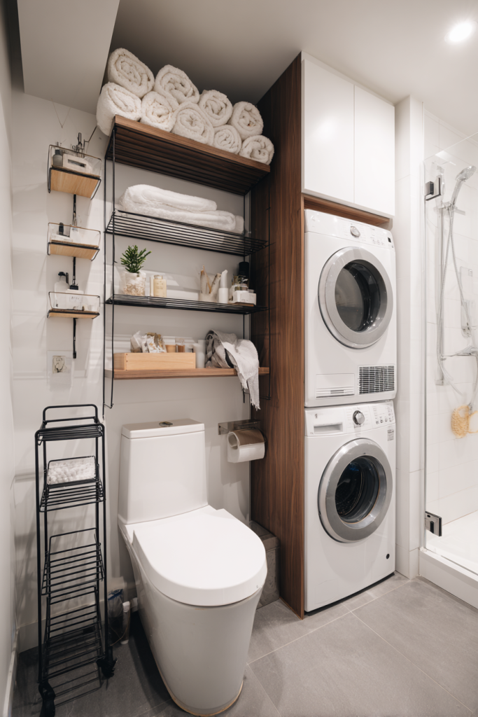 small bathroom with laundry