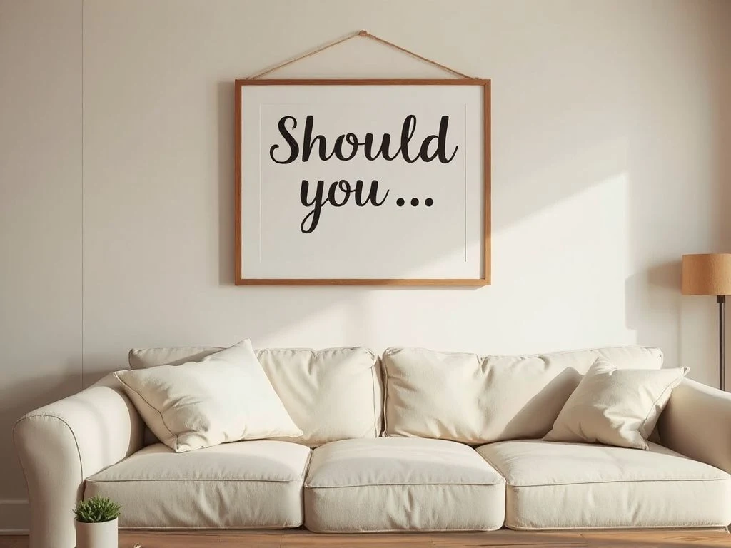 high should you hang art above  sofa - step by step