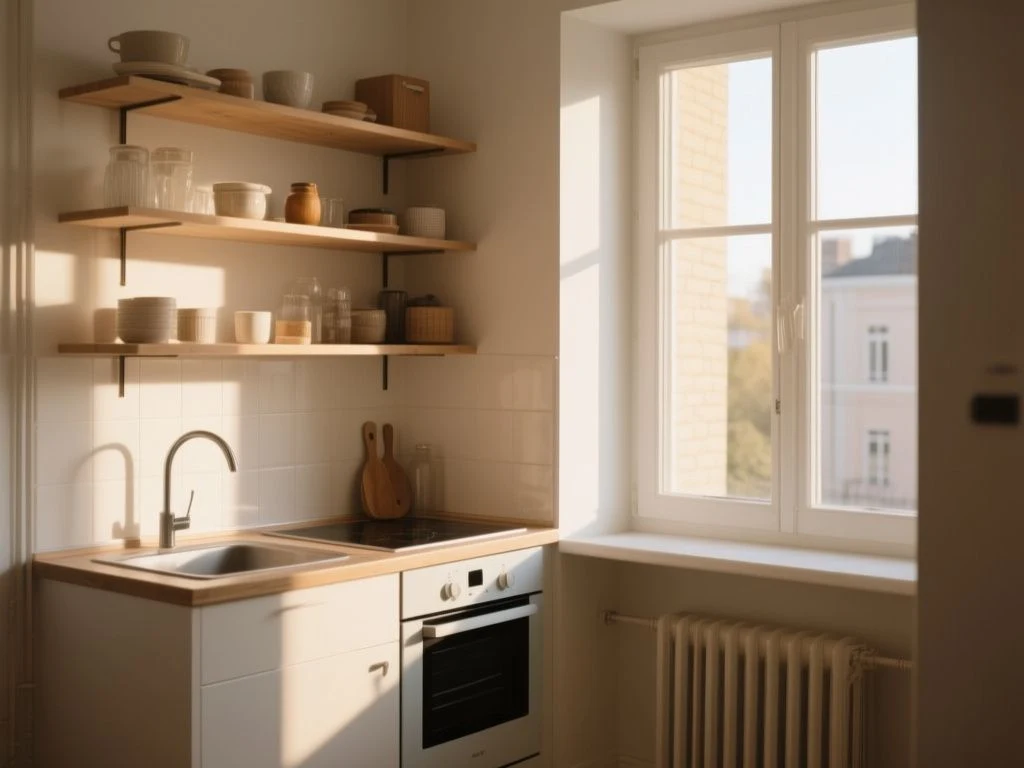 open shelves practical in  kitchen - detailed view