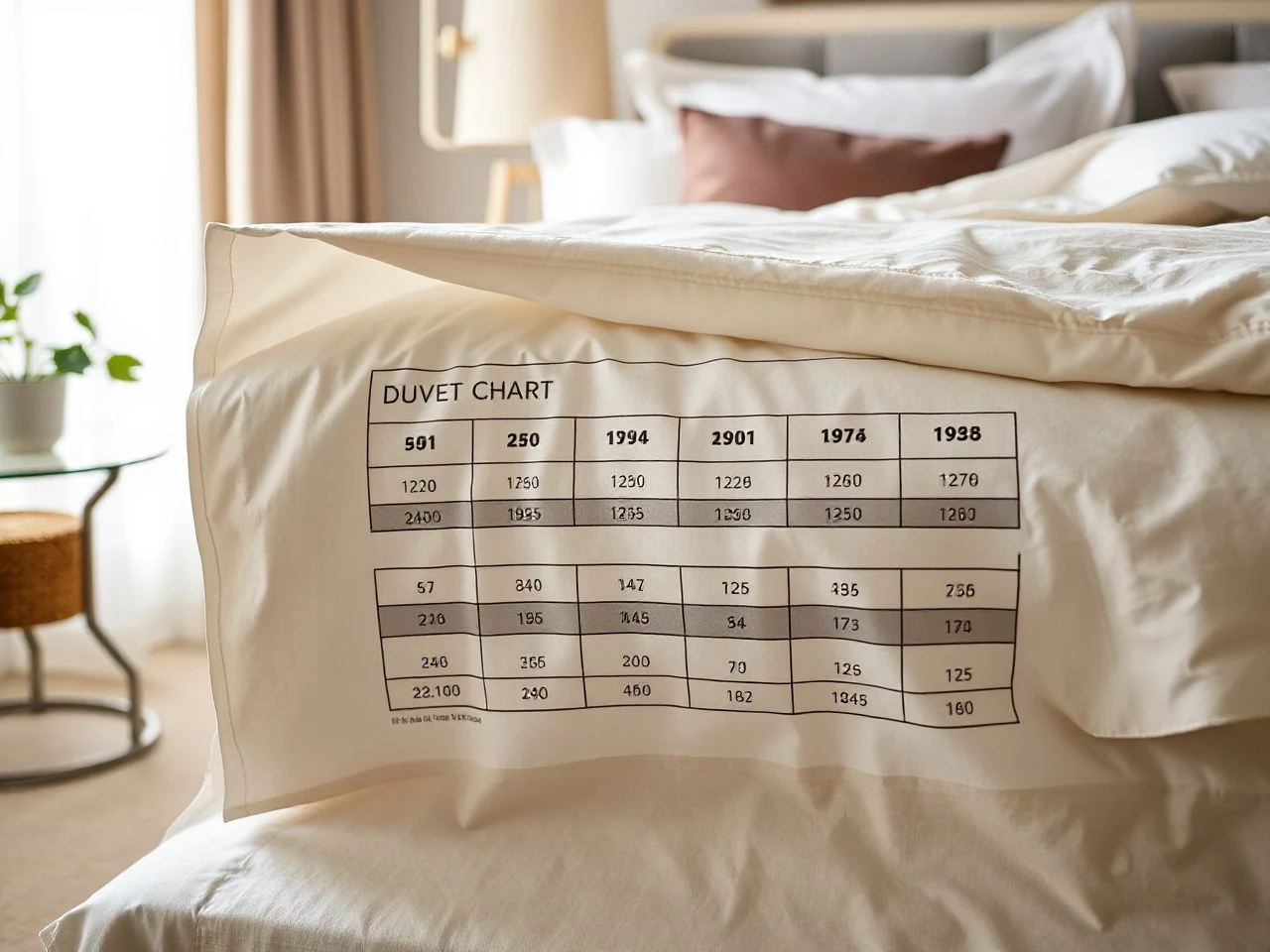 duvet sizes chart - detailed view