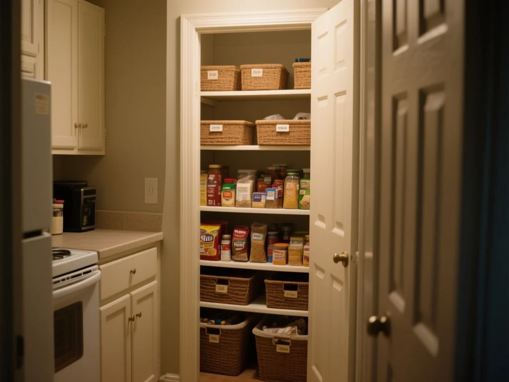 organising a kitchen with no pantry using visible cabinet zones