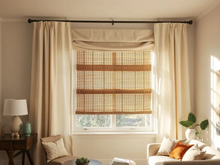 window treatment ideas for a bright living room with layered curtains and shades