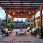 covered patio ideas with a louvered roof and outdoor seating