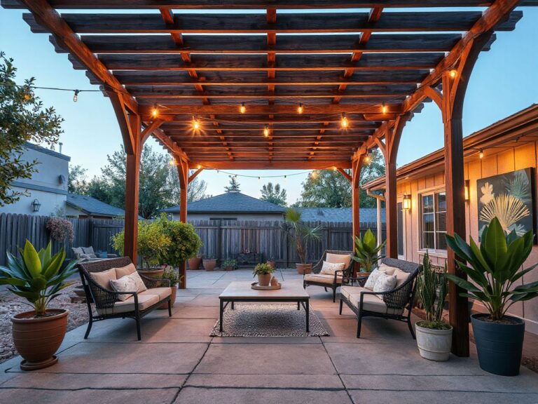 covered patio ideas with a louvered roof and outdoor seating