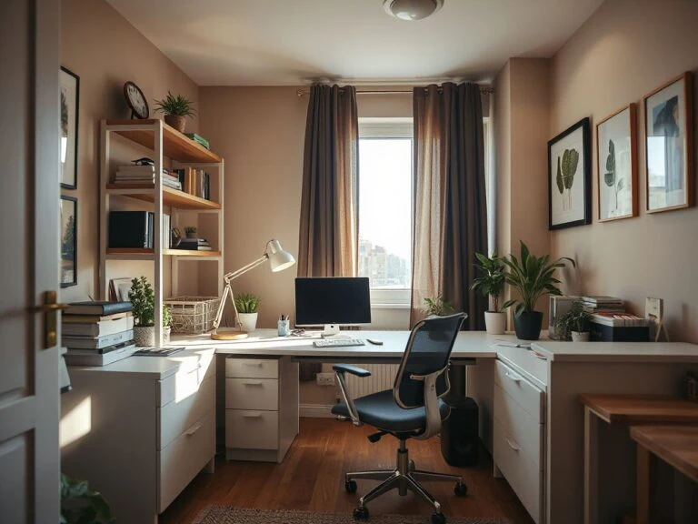home office design ideas with a desk monitor task light and organized cables