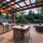 outdoor kitchen design plans with separate cooking and serving zones