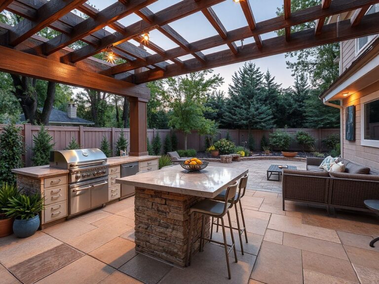 outdoor kitchen design plans with separate cooking and serving zones